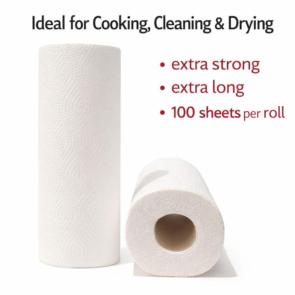 FFinz Kitchen Towels Paper – Extra Absorbent, 100% Virgin Wood Pulp, Oil Remover. 12 Roll, 1200 Sheets
