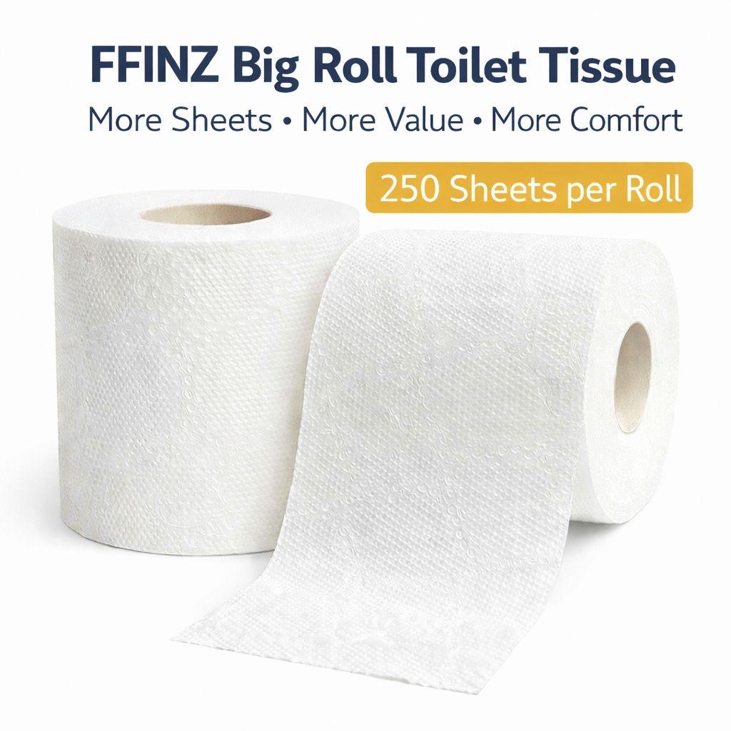 FFinz Extra Soft Toilet Tissue Roll-2 Ply 100% Virgin Wood Pulp(48 Roll) 12000 Sheets