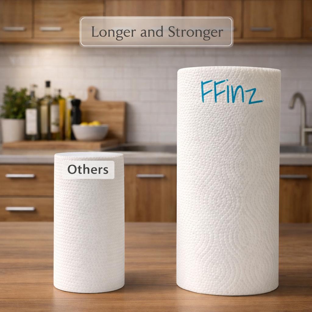 FFinz Kitchen Towels Paper – Extra Absorbent, 100% Virgin Wood Pulp, Oil Remover. 12 Roll, 1200 Sheets