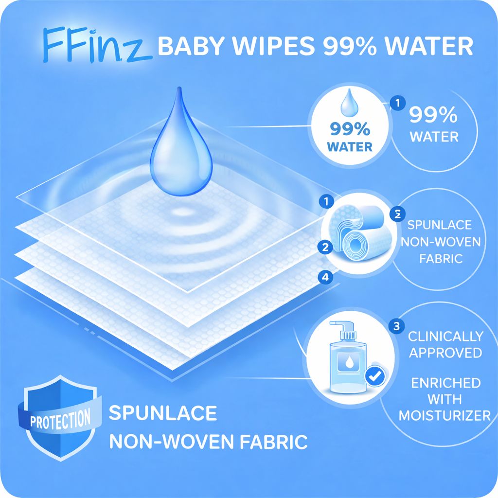 FFinz Baby Wet Wipes – 99% Pure Water, Fragrance Free, Gentle & Soft for Sensitive Skin. 12 Pack, 864 Wipes