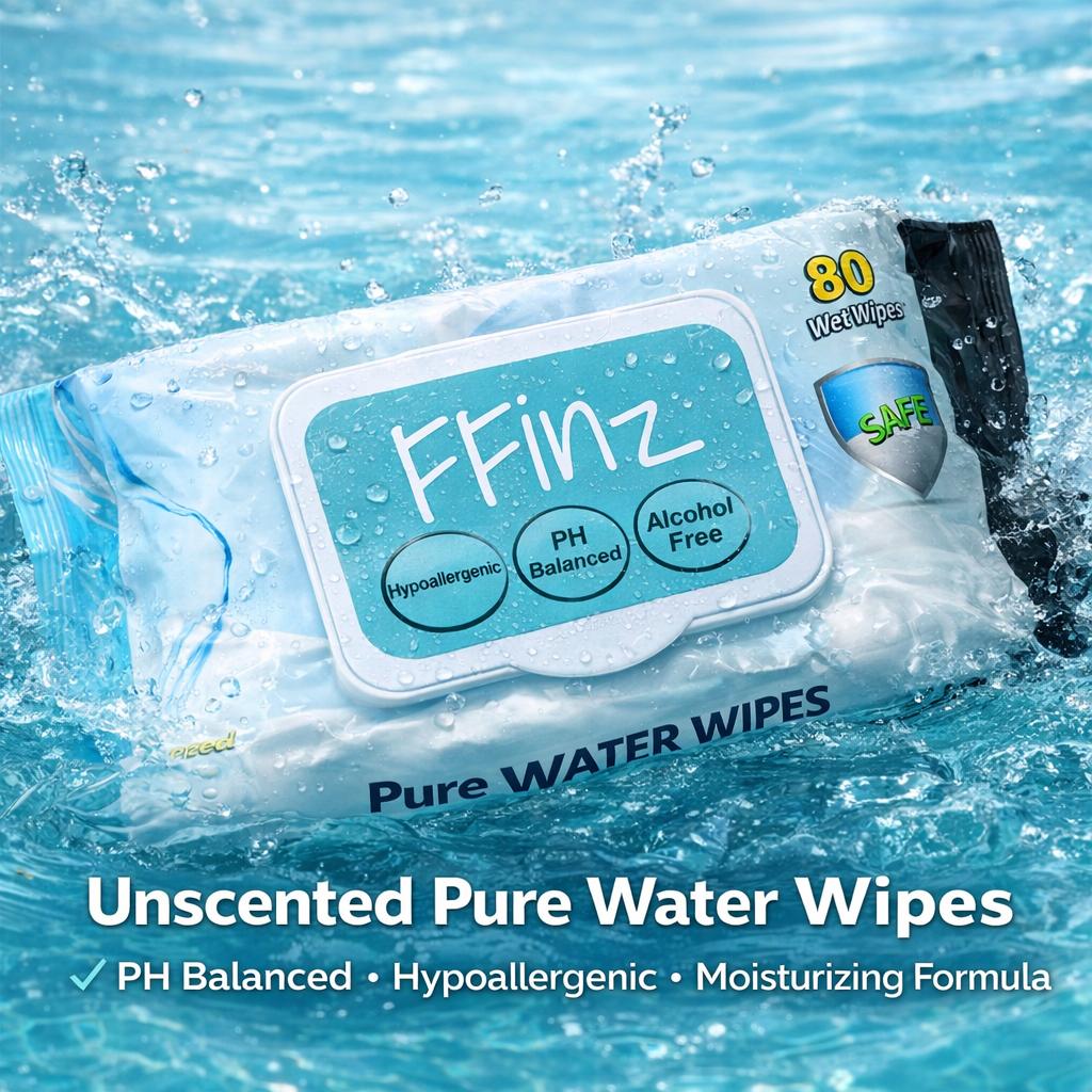 FFinz Baby Water Wipes – 99.9% Pure Water, Hypoallergenic, Fragrance-Free, Sensitive Baby Skin Wipes – Gentle & Soft. 12 Pack, 960 Wipes