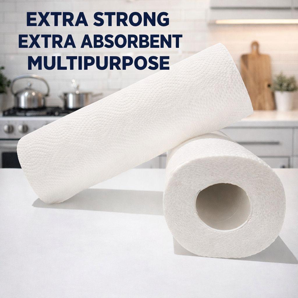 FFinz Kitchen Towels Paper – Extra Absorbent, 100% Virgin Wood Pulp, Oil Remover. 12 Roll, 1200 Sheets
