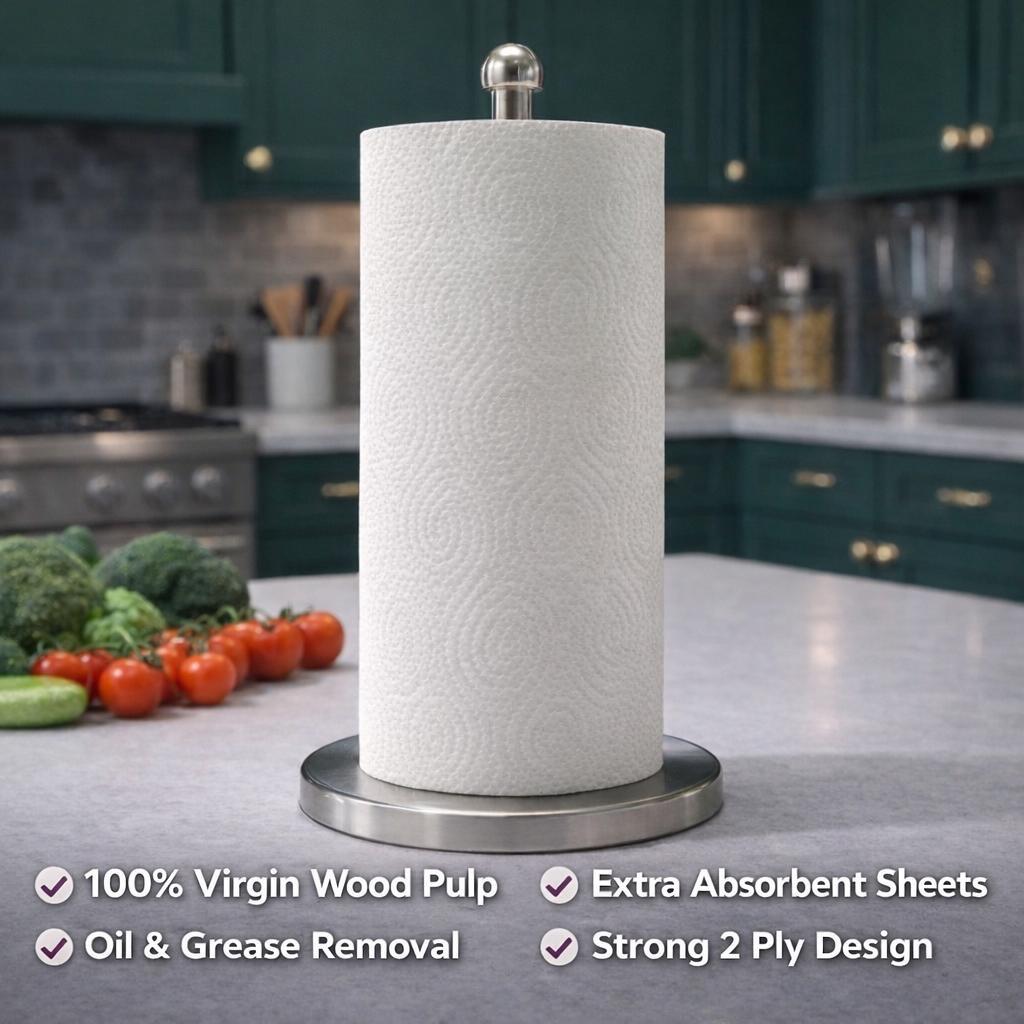 FFinz Kitchen Towels Paper – Extra Absorbent, 100% Virgin Wood Pulp, Oil Remover. 12 Roll, 1200 Sheets