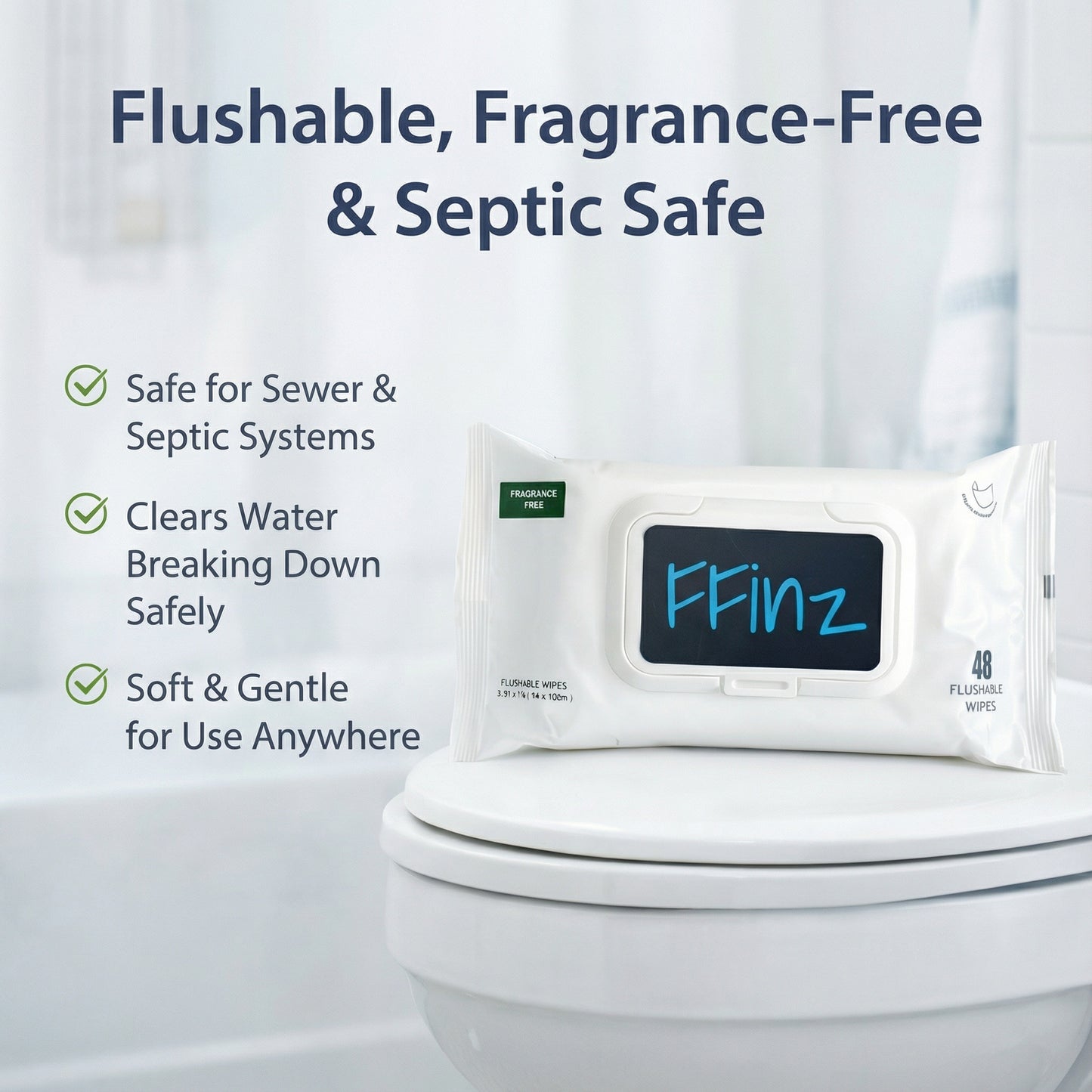 FFinz Flushable Wipes for Adults – Unscented with Aloe & Vitamin E – Septic Safe, Thick & Gentle Bathroom Wipes. 24 Pack, 1152 Wipes.