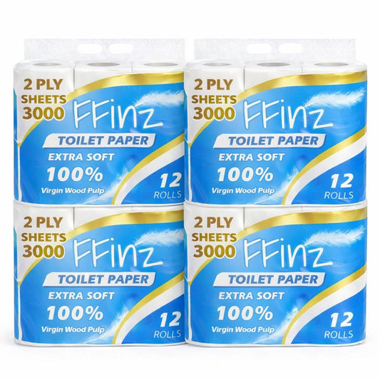 FFinz Extra Soft Toilet Tissue Roll-2 Ply 100% Virgin Wood Pulp(48 Roll) 12000 Sheets